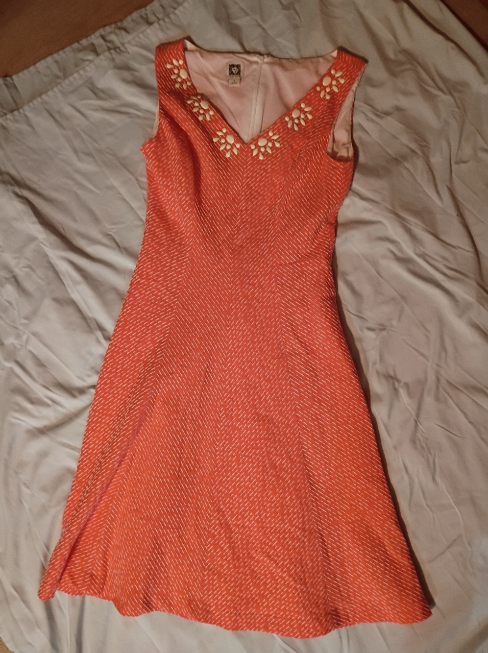 Anne Klein Coral Embellished V-Neck Sleeveless Dress